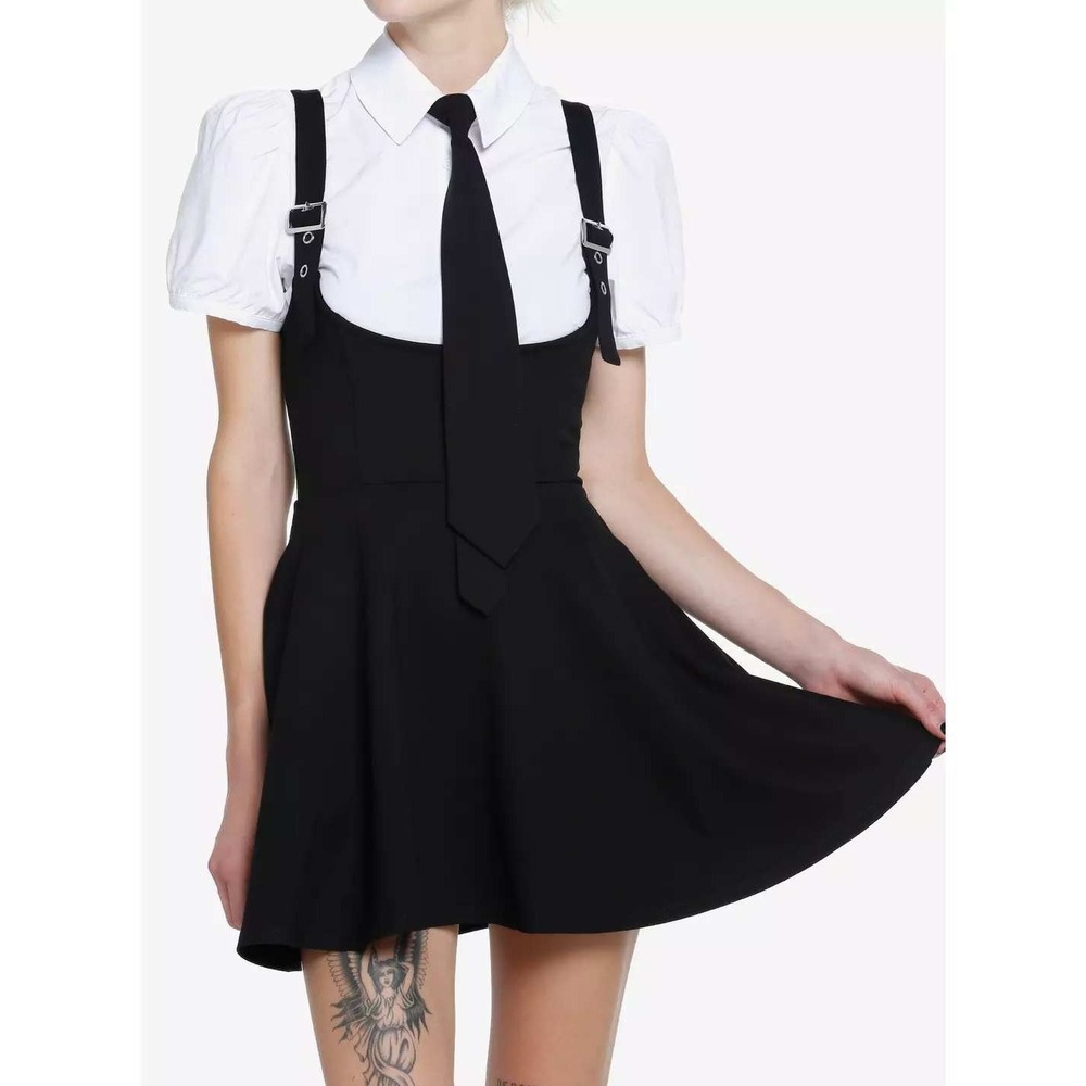 Cosmic Aura Dress Women XL Black Buckle Strap Twofer Mini Edgy Goth Punk Witchy